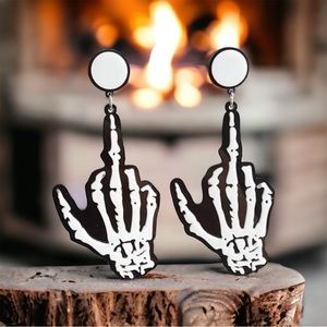 New skeleton hands flip off earrings
